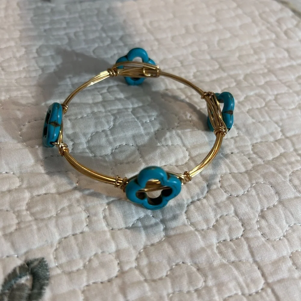 Vintage Wire Wrapped Turquoise and Crystal Beaded Bracelet Set